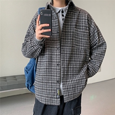 高品质大货港风格子衬衫男大码百搭衬衣宽松情侣外套DX125P60，男装衬衫，电商B413-1