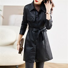 皮衣外套女春秋2023新款时尚潮流收腰气质修身显瘦长款皮衣风衣潮，女装皮衣，魅衣本色