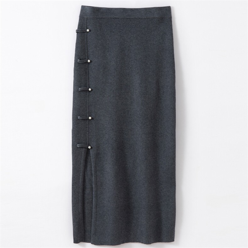 国风开叉针织半身裙女复古气质百搭直筒裙高腰新中式旗袍梨形显瘦，女装半身裙，东远绒业