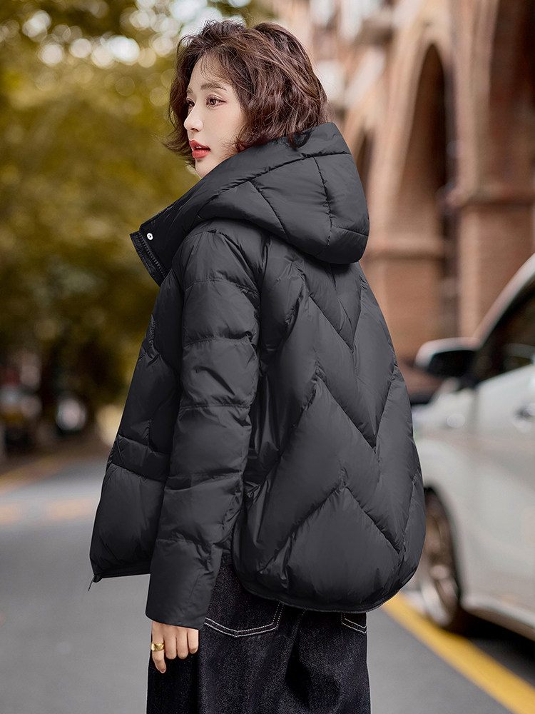 红色短款羽绒服女高级设计感90白鸭绒小个子韩版宽松加厚冬季外套,女装羽绒服,梦懿尔
