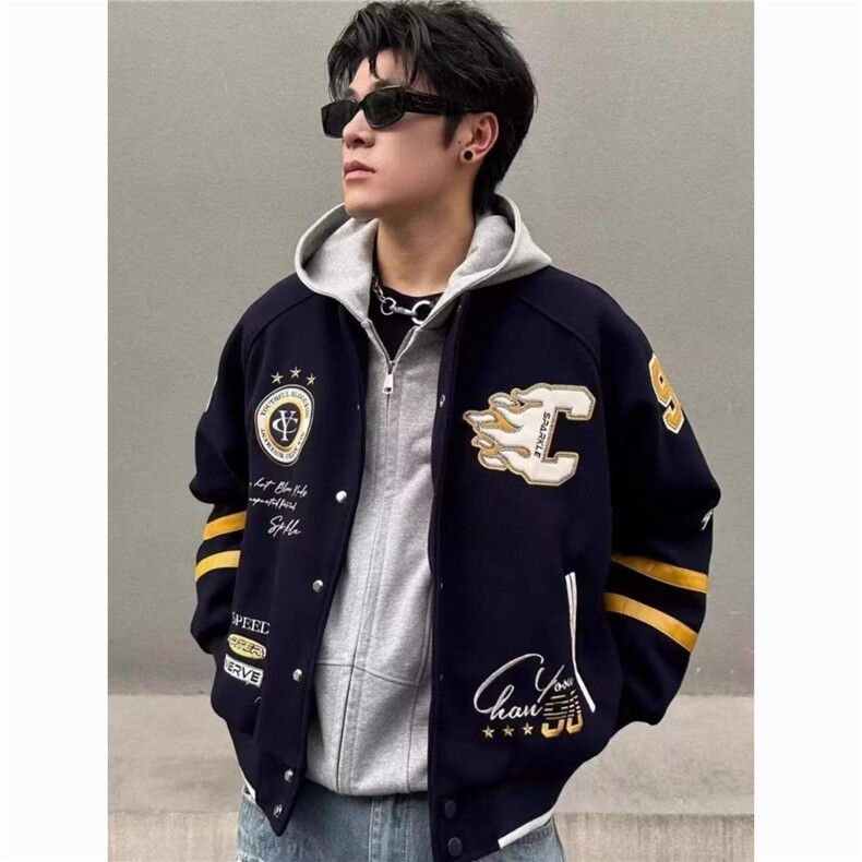 EXLUX秋季美式复古高街字母宽松休闲男女款刺绣棒球服夹克外套ins图片