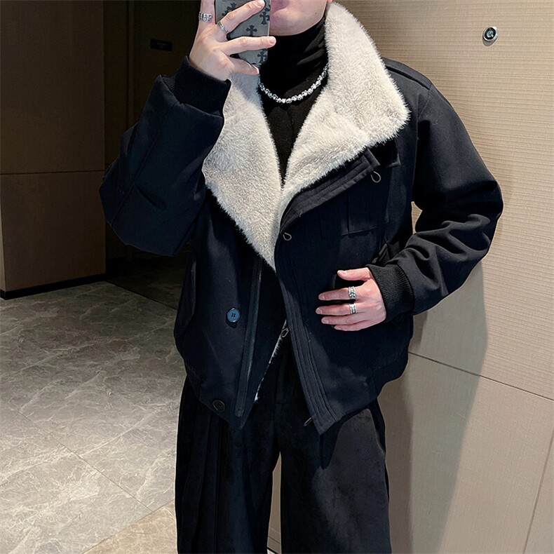 冬季新款座山雕美式复古工装加绒毛领保暖短款夹克棉服男M157P168图片