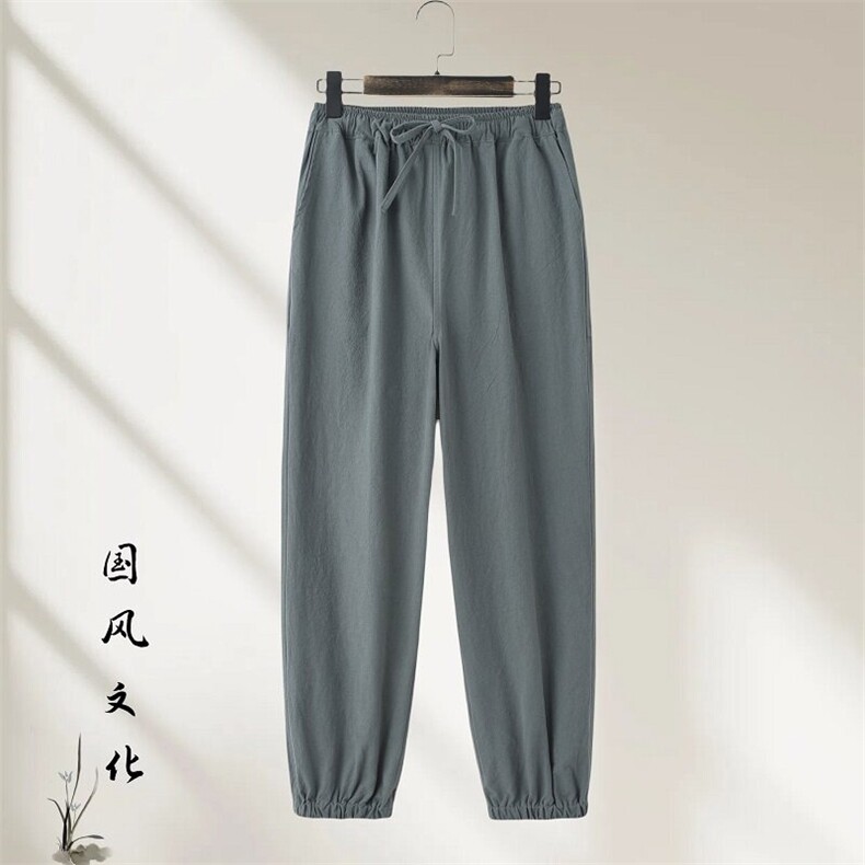 春夏男士风亚麻休闲透气宽松棉麻萝卜阔腿束脚裤GF2582-P50图片