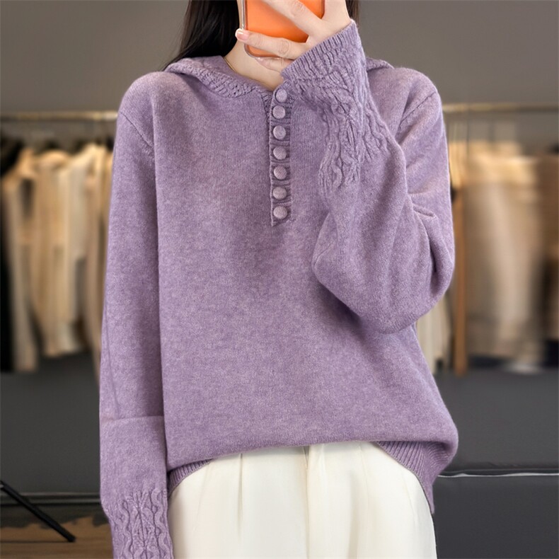 2025年秋季套头时尚百搭通勤简约休闲帽衫，女装针织衫/毛衣，大美人包芯纱店