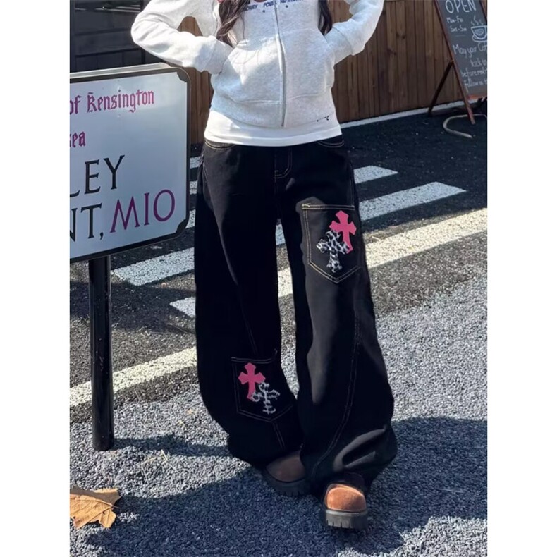 美式弯刀牛仔裤宽松阔腿廓形慵懒松弛垂感镰刀裤子NZ9167图片