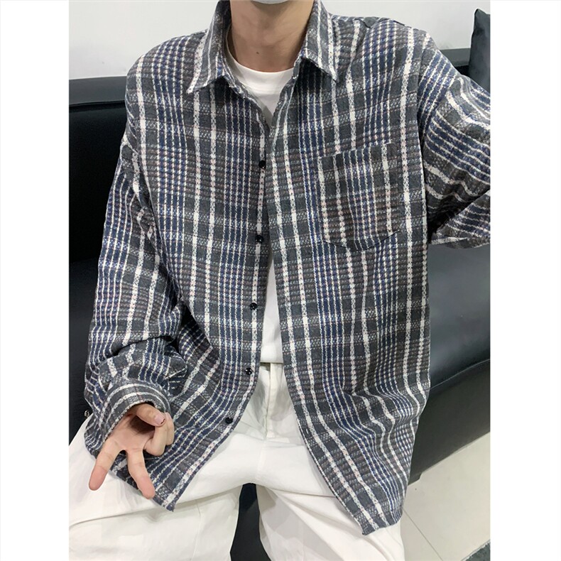现货~磨毛加厚格子大码长袖衬衫C5893/特P25蓝色2,男装衬衫,电商A094