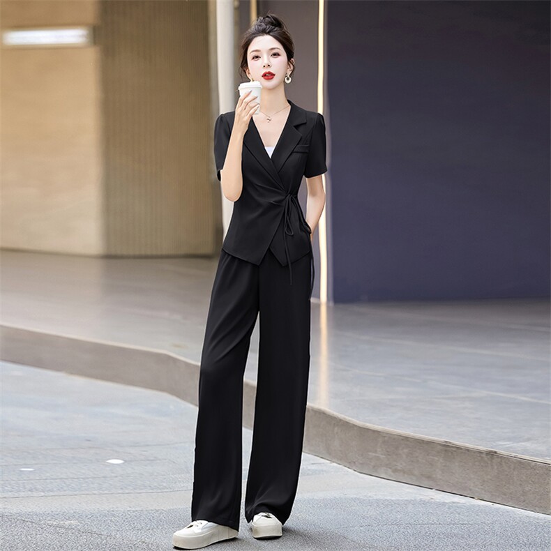 短袖西装阔腿裤两件套女2024夏新款洋气减龄气质干练职业西服套装,女装套装/套裙,曼慕纤衣