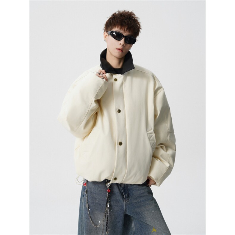 706-LK6578-P108  现货  冬季高级感防风保暖棉布拼接皮领棉服图片