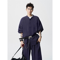wassuphappy白色长袖衬衫套装男春秋季潮流宽松上衣休闲一套穿搭，男装休闲套装，电商A059