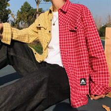 20年春季新款拼接格子休闲潮流衬衫宽松大码DS-B293-CS55-P38，男装衬衫，电商A306