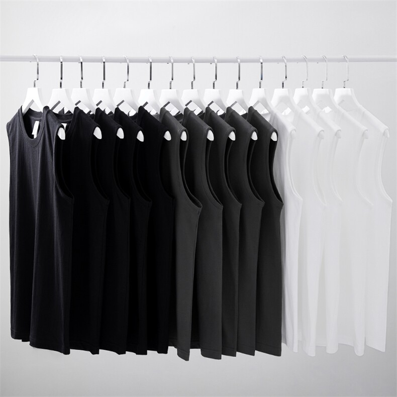 日系重磅230g纯棉无袖背心T恤女纯色宽松夏季潮牌休闲运动健身，男装T恤，电商A110