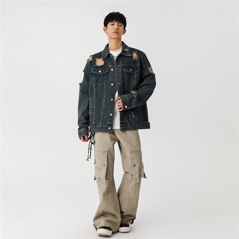 25款破洞牛仔夹克宽松韩版工装潮流水洗外套N598/P78/118,男装夹克,星座202