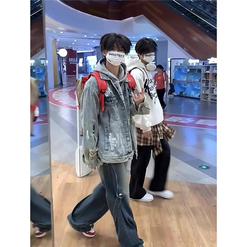 2026年新款港风美式小众破洞涂鸦休闲牛仔外套男潮insJK1416-P65,男装夹克,星座313A(原308A-2)