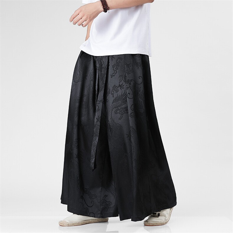 2025新中式马面裤汉服龙纹冰丝阔腿裤电商A057-K375-P55,男装民族服装,电商A057B
