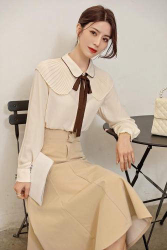 很仙的上衣洋气衬衫女2021春秋季气质超仙长袖小衫白色打底雪,女装衬衫,初婇