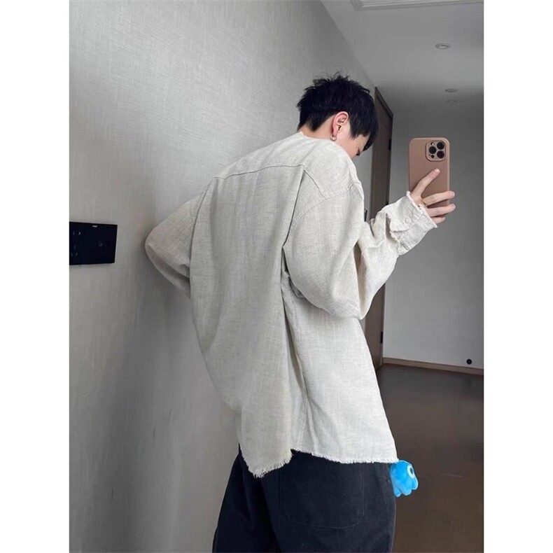 毛边亚麻衬衫男慵懒风长袖衬衣cleanfit防晒衣外套LS2900-P43,男装防晒衣,星座1008
