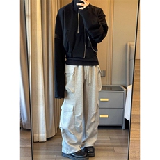 灰色重磅多口袋工装卫裤男宽松垂感阔腿裤直筒休闲运动裤K9005，男装休闲裤，星座1116A（原606A-3）