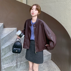 安可拉红皮衣外套女春秋2025新款美式pu皮夹克机车服小个子流行图片