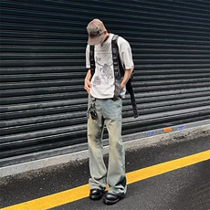 夏款男牛仔裤破洞直筒宽松微喇叭休闲长裤NK767P55，男装牛仔裤，星座1013-1