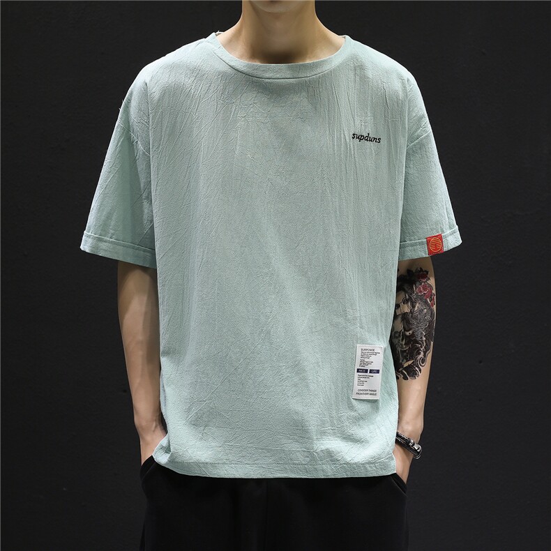 T215大货主推男士休闲圆领风棉麻亚麻T恤大码民族服透气凉爽，男装T恤，星座115A(原星座507）