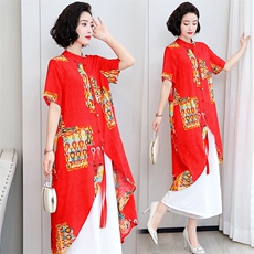 100苎麻夏季中式时尚通勤不规则罩衫86A2/63273，女装套装/套裙，缘衣格