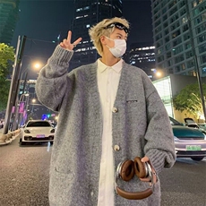 春秋季新款复古休闲灰色慵懒风V领针织衫毛衣男开衫外套M6312，男装针织衫/毛衣，星座1116A-1（原606A）