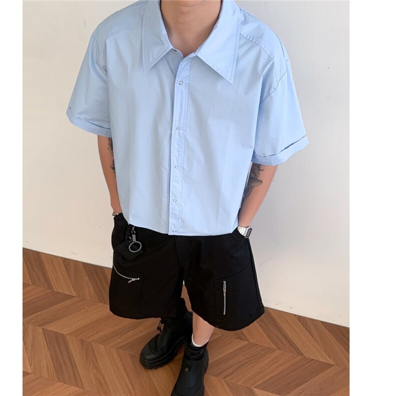 短袖宽设计高级感衬衫cleanfit男女情侣休闲宽松短袖衬衣LS47P39,男装T恤,星座1013-5