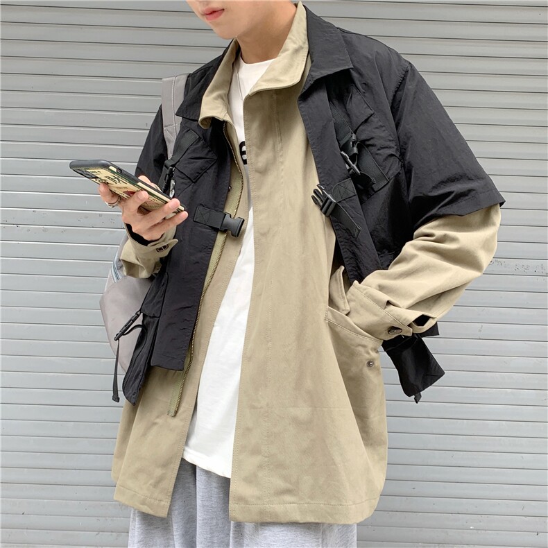 20秋ins网红两件套工装夹克宽松立领潮流外套日系上衣mj353-p138,男装风衣,电商B288
