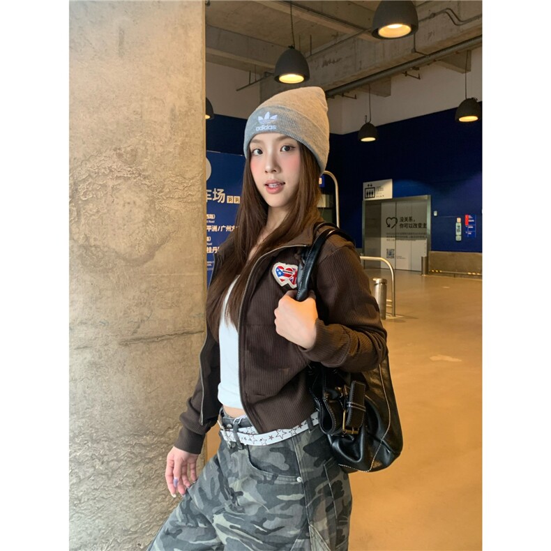 复古美拉德爱心刺绣立领针织衫早秋短款弹力长袖开衫女JK6011,男装针织衫/毛衣,星座516A