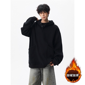 重磅连帽卫衣美式特大码加长加绒休闲高级感设计感纽扣外套WY9110图片