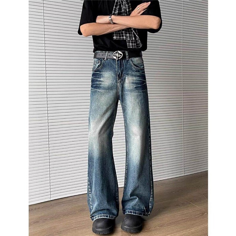 港风潮男夏季新款牛仔裤嘻哈ins潮高街潮流痞帅长裤NKK14P50，男装牛仔裤，电商D256-2(原A064-2)