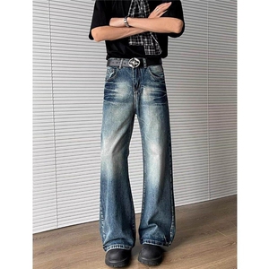 港风潮男夏季新款牛仔裤嘻哈ins潮高街潮流痞帅长裤NKK14P50,男装牛仔裤,电商D256-2(原A064-2)