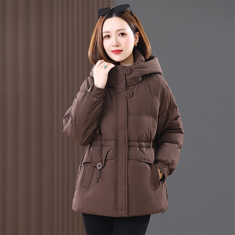 羽绒服冬季新款2024年羽绒服女加厚连帽中长款防风立领白鸭绒,女装羽绒服,涵誉