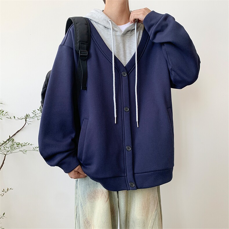 港风假两件撞色拼接连帽开衫卫衣休闲百搭XZ302B-1-WT3458-P57,男装卫衣,星座302B-1