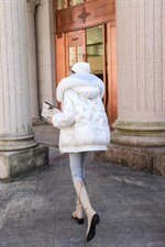 卡菲莱95白鸭绒配段染大狐狸毛领可拆卸重工亮，其它，卡菲莱