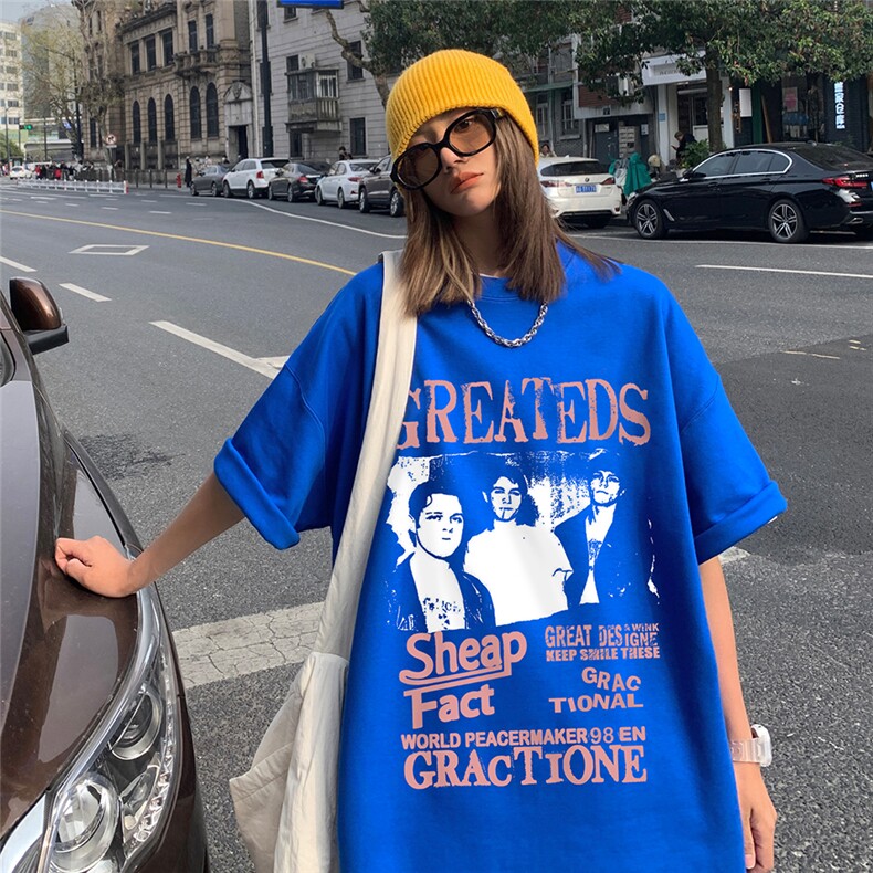 中性风春夏新款宽松美潮街头印花休闲短袖T恤T6049P25控38，男装T恤，电商A268