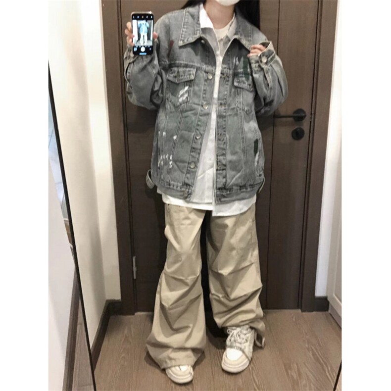 【有货】美式高街泼墨涂鸦破洞牛仔外套男款工装夹克J61HH-特P72,男装工装外套,星座1007（原301D）