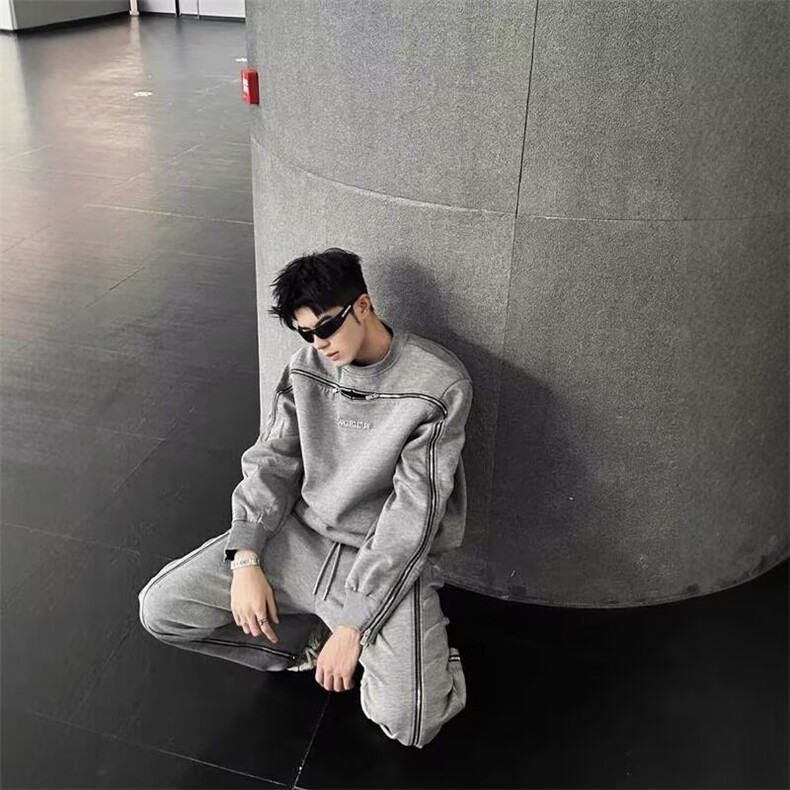 网络图现货百搭圆领简约拉链基础休闲无帽男卫衣RW18-P105,男装卫衣,星座1005-6