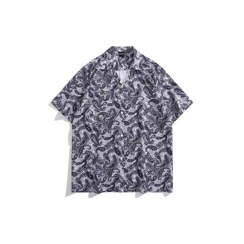 夏季腰果花古巴领短袖花衬衫男女夏威夷宽松慵懒情侣衬衣CS412p28,男装衬衫,星座302B