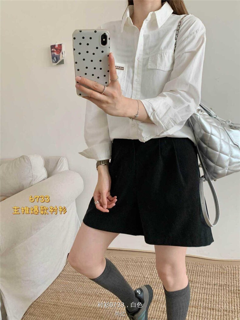 2025纯色衬衫百搭简约时尚日常女,女装衬衫,洛丽兰可