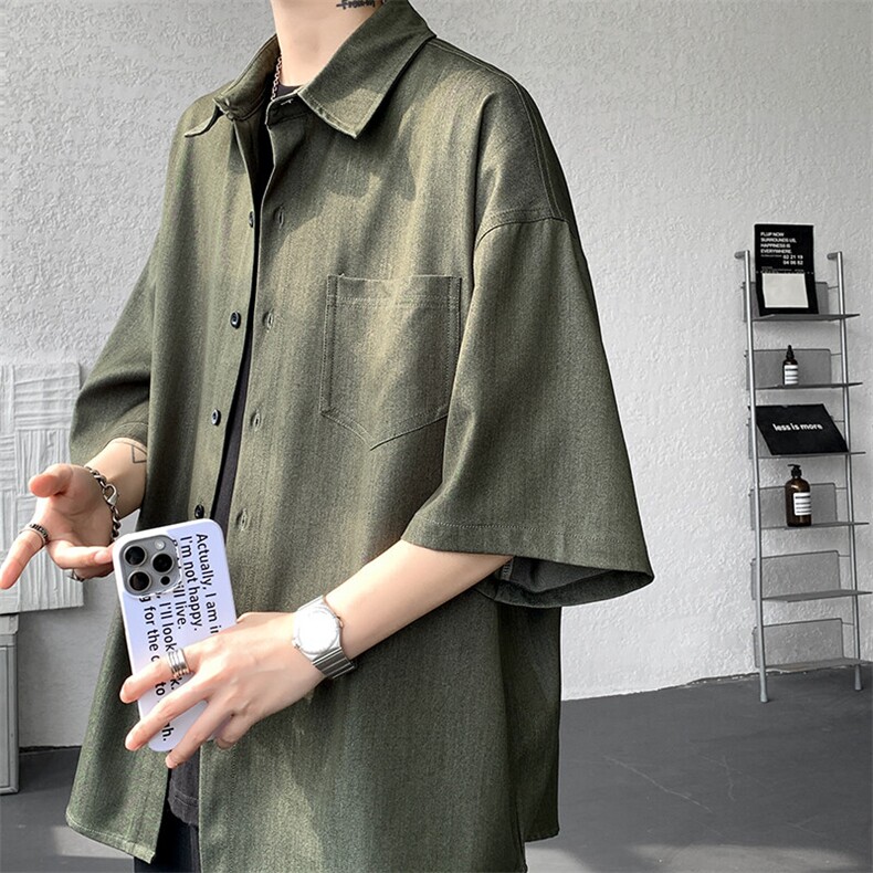 8XL-M 冰丝牛仔短袖衬衫男款夏季薄款宽松慵懒衬衣外套DC28006P60图片