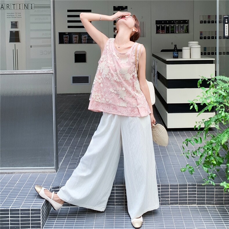 新品现货欧根纱重工刺绣上衣+阔腿裤2C236M207P165K218,女装套装/套裙,2C236