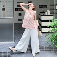新品现货欧根纱重工刺绣上衣+阔腿裤2C236M207P165K218，女装套装/套裙，2C236