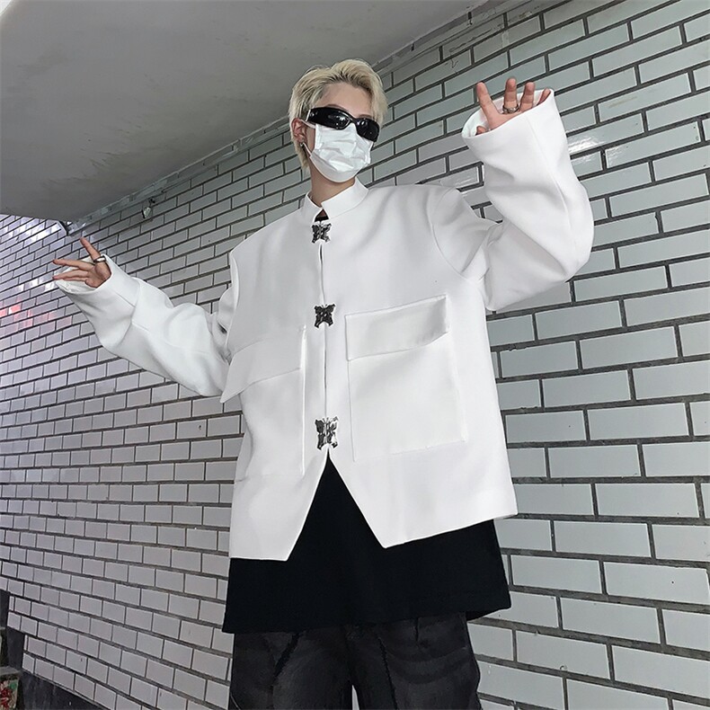 秋款男西服立领中山装大口袋蝴蝶扣垫肩唐装外套JK167P70,男装西服,星座1013-1
