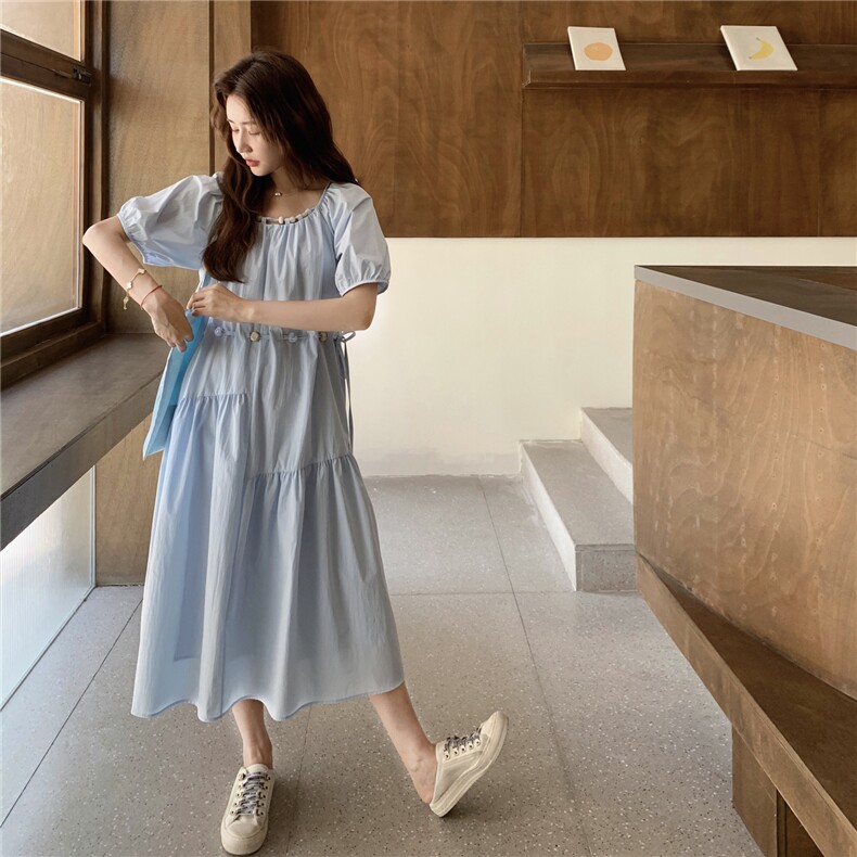 超好看法式蓝色连衣裙女夏2025新款巨好看特别漂亮大方得体长裙子,女装连衣裙,2C129