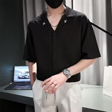 夏季短袖衬衫男痞帅冰丝半袖衬衣2023男士休闲五分袖上衣C202，男装衬衫，星座1116A-2（原606A-1）