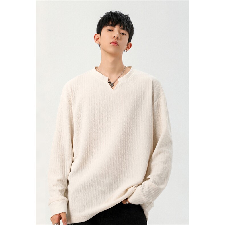 2026春季新款港风无影墙大码V领长袖T恤M-5XHT25743-特P14，男装T恤，电商A022