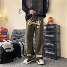 218-1-P43-UK18112新款时尚休闲鹿皮毛巾绣宽松裤，男装休闲裤，四季星座218-1