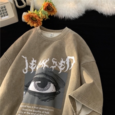 美式短袖ins潮百搭眼睛小众印花T恤水洗半袖JK23204-p45控58，男装T恤，星座605(原A050)