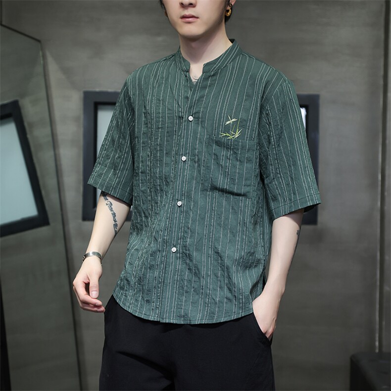新中式风潮T恤短袖民族服饰刺绣汉服时尚天丝透气T2420-P65,男装T恤,电商A227